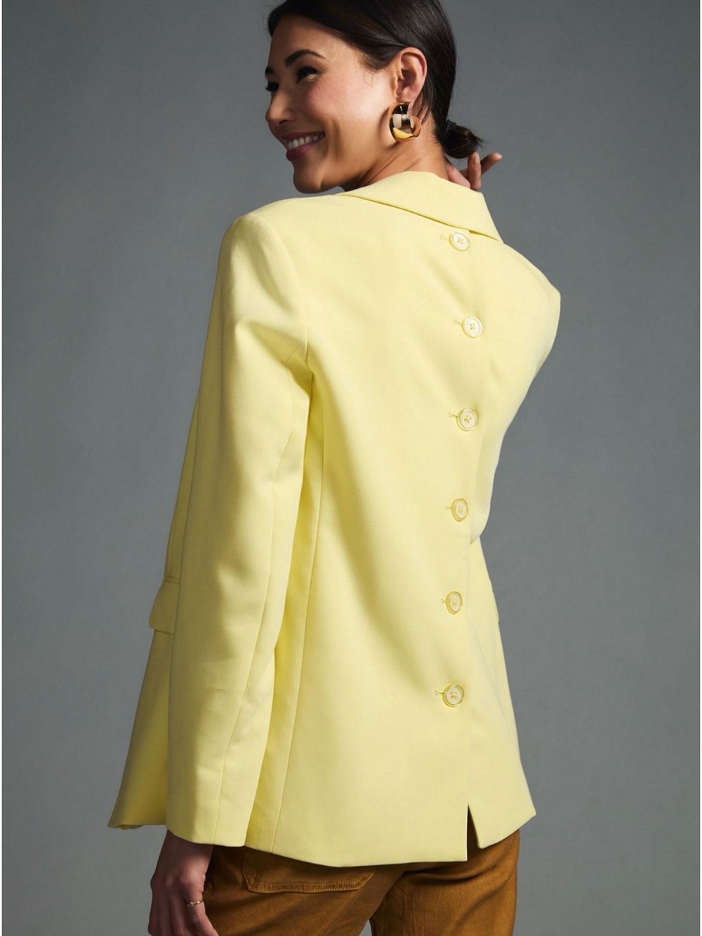 Maeve Pastel Yellow Button-Back Blazer
